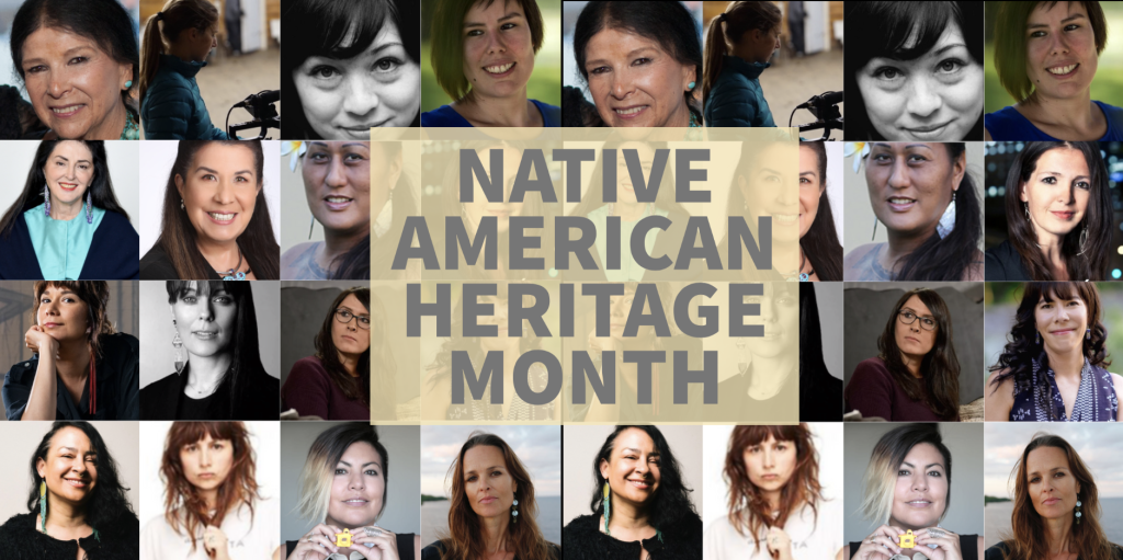 Native American Heritage month graphic with headshots